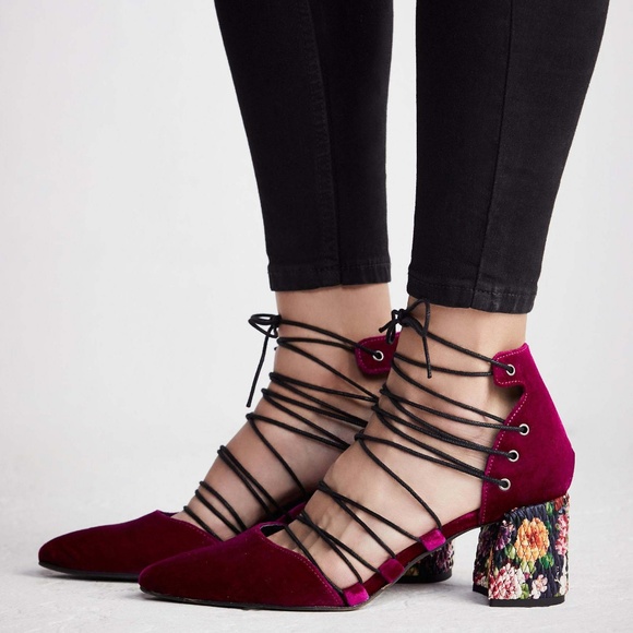 Free People Pink Velvet Top Down Block Heel - Picture 1 of 8